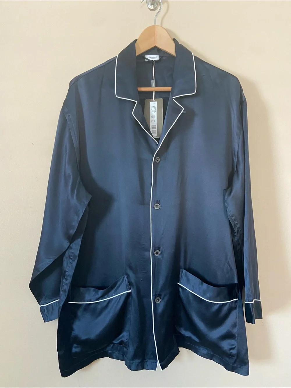 Zimmerli Navy Silk Pajama Top Shirt Long Sleeve Button Front Luxury Sleepwear